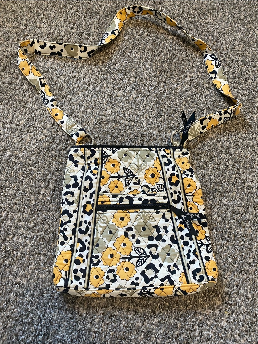 Vera Bradley Yellow Black Floral Quilted Crossbody+ Matching Wallet